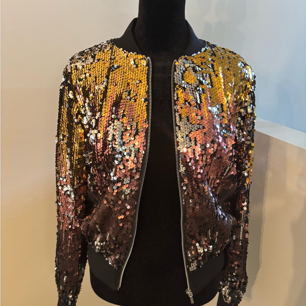 Brand New bebe Sequin Bomber Jacket